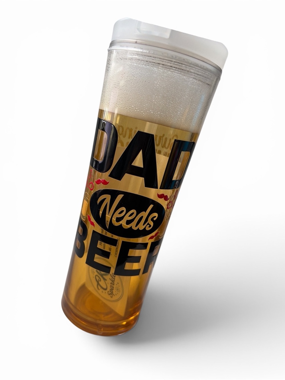 Dad Needs Beer 24 oz Faux Beer Flip Straw Tumbler